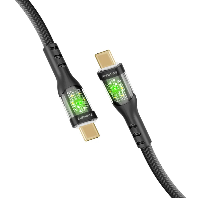 PROMATE 60W Power Delivery Ultra-Fast USB-C Cable with Transparent Shells
