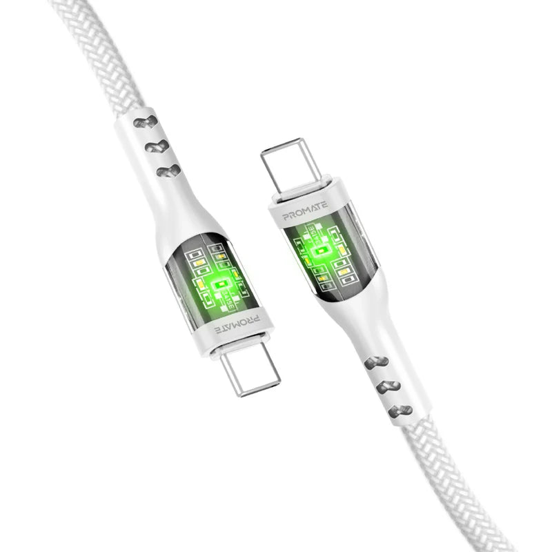 PROMATE 60W Power Delivery Ultra-Fast USB-C Cable with Transparent Shells