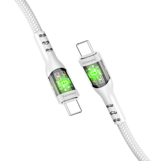PROMATE 60W Power Delivery Ultra-Fast USB-C Cable with Transparent Shells
