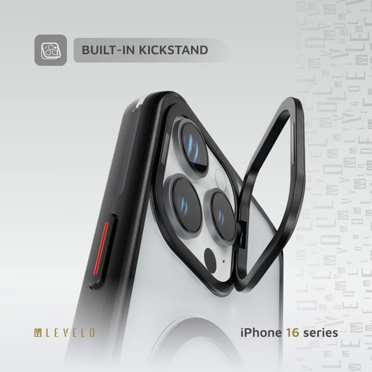 Levelo Elio PC Case with Camera Ring Stand for iPhone 16 Pro Max/Pro