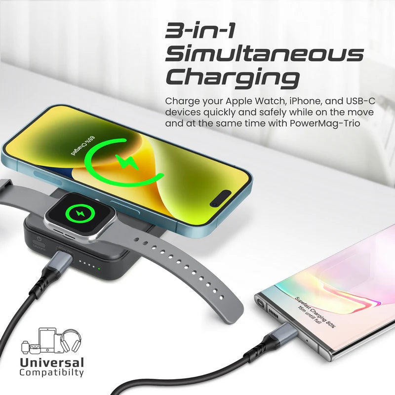 PROMATE SuperCharge MagSafe Compatible & Apple Watch Wireless Charging Power Bank