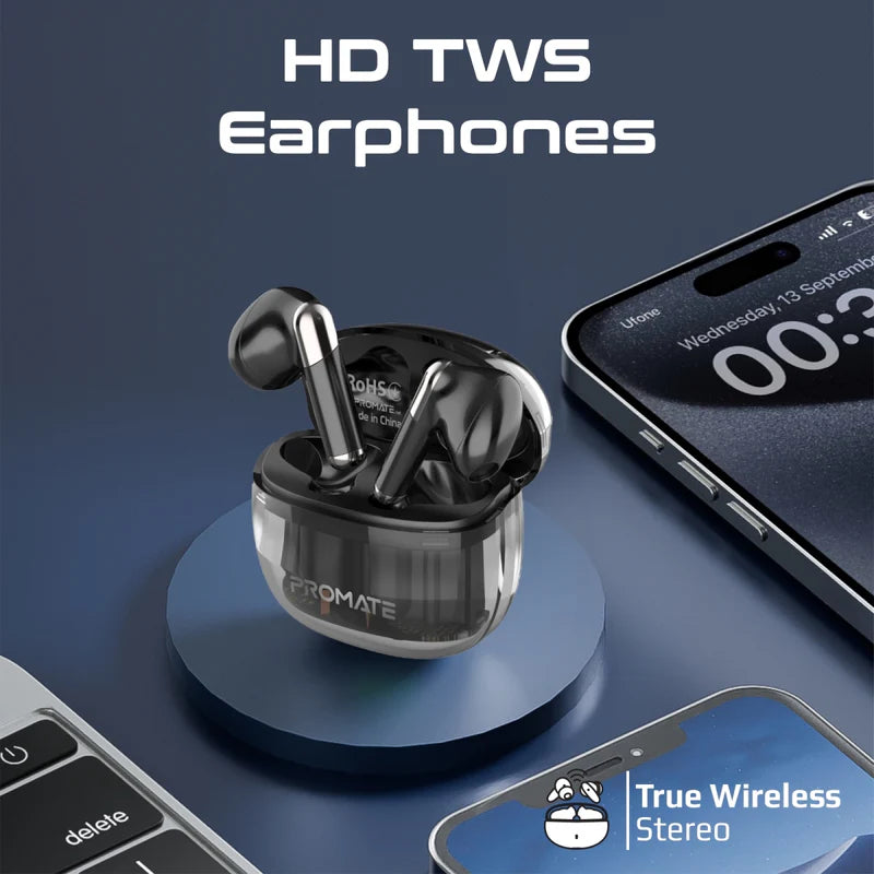 PROMATE High Definition Transparent TWS Earbuds with IntelliTouch